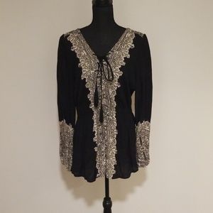 Black print peasant top
